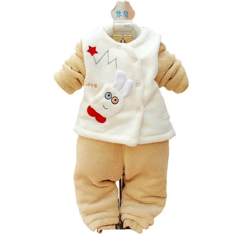 Newborn Baby Coral Fleece Suit White Beige Coat Outgoing Spring Autumn - Image 7