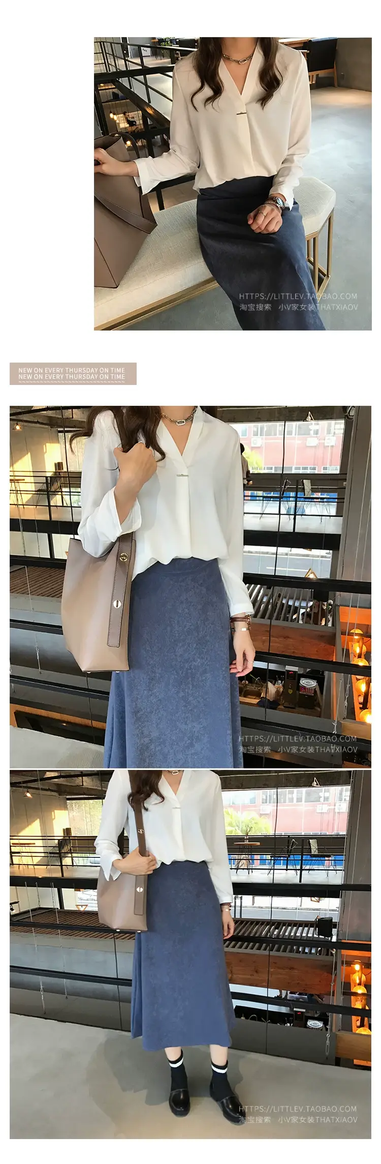 Women V Neck Chiffon Shirt Red Long Sleeve — feature 15