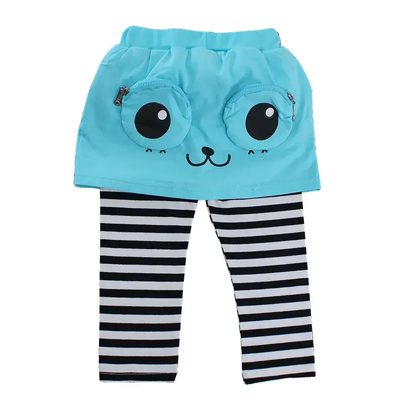 Girls Fake Capri Pants Red Blue Striped Leggings Set