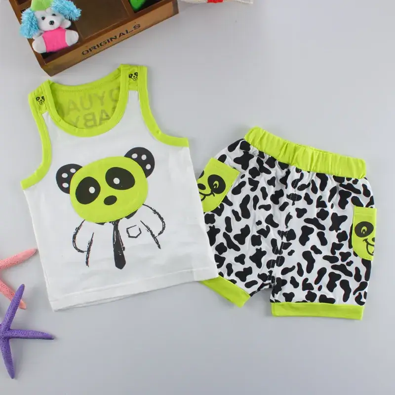 Baby Sleeveless Sports Vest Shorts Set Mint Striped - Image 14