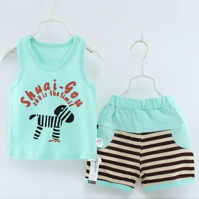 Baby Sleeveless Sports Vest Shorts Set Mint Striped - Image 6