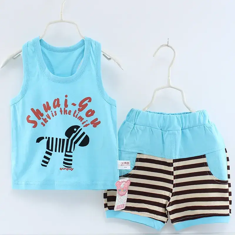 Baby Sleeveless Sports Vest Shorts Set Mint Striped - Image 7