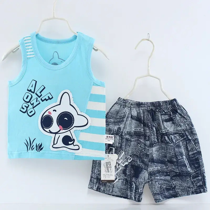 Baby Sleeveless Sports Vest Shorts Set Mint Striped - Image 9