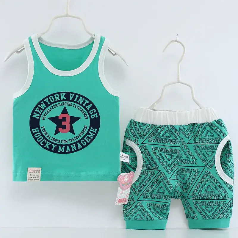 Baby Sleeveless Sports Vest Shorts Set Mint Striped - Image 3