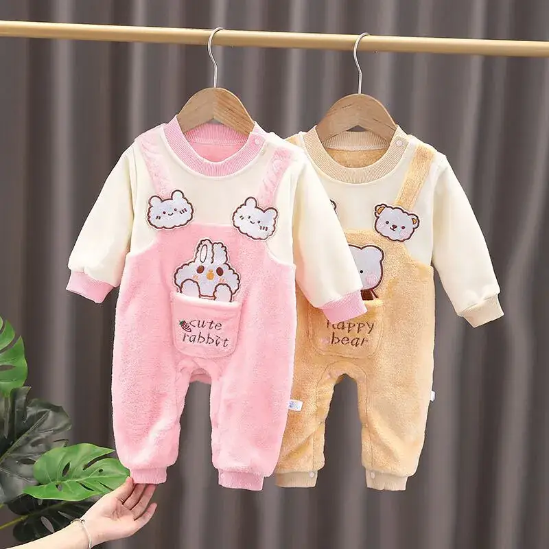 Baby Fleece Warm Jump Suit Pink Fleece Lined Newborn Outfit - Image 4