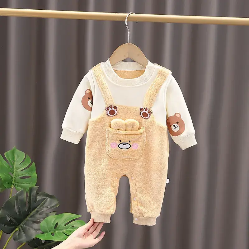 Baby Fleece Warm Jump Suit Pink Fleece Lined Newborn Outfit - Image 2