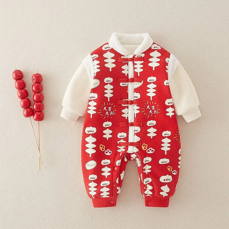 Newborn Baby Cotton Padded Jumpsuit Hundred Days New Year's Winter - Image 2