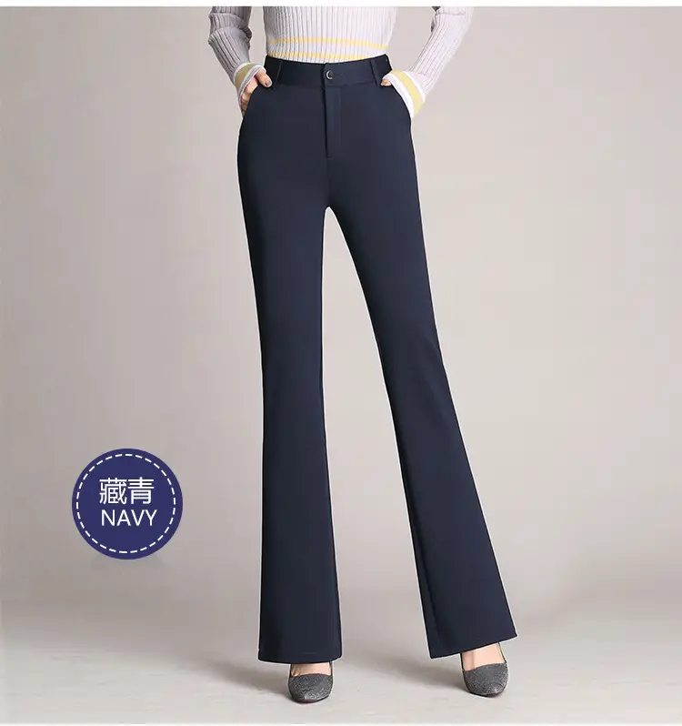 Women Flared Bell Bottom Pants High Waist Large Navy - Image 5