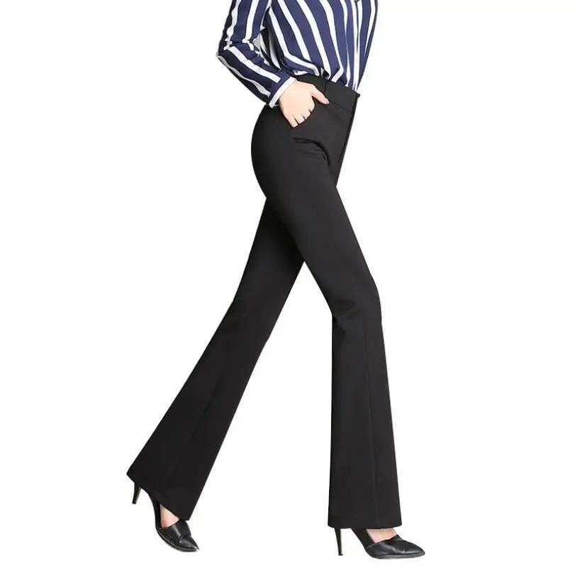 Women Flared Bell Bottom Pants High Waist Large Navy - Image 8