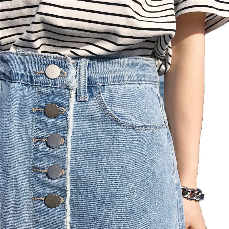 Women Denim Shorts High Waist Buckle Irregular Edge - Image 8