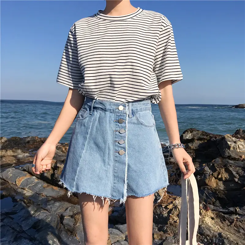 Women Denim Shorts High Waist Buckle Irregular Edge - Image 9