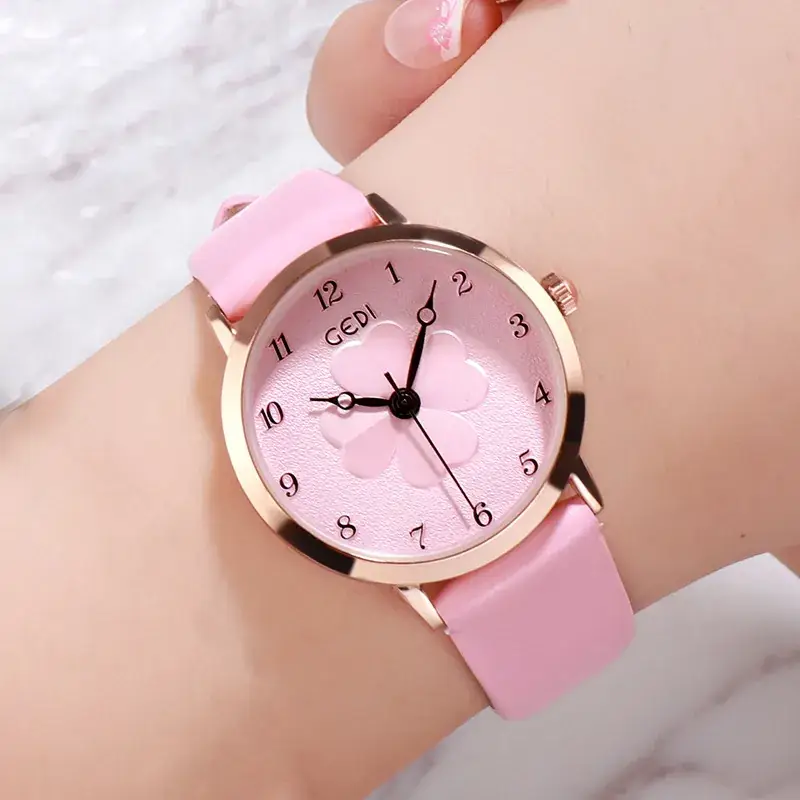Women's Pink Flower Belt Watch with Rose Gold Case - Image 6