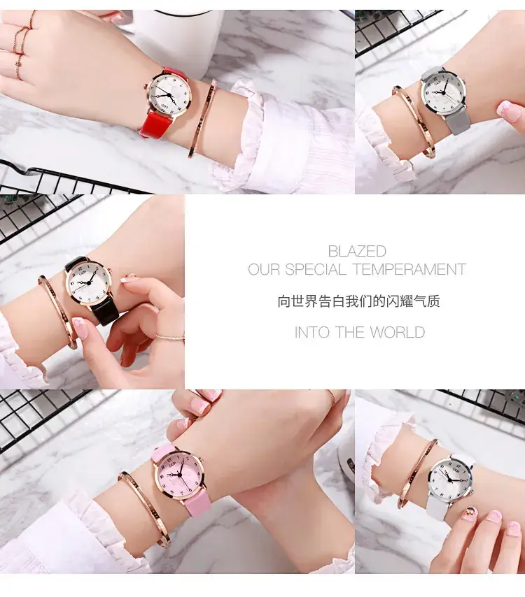 Women's Pink Flower Belt Watch with Rose Gold Case — feature 2