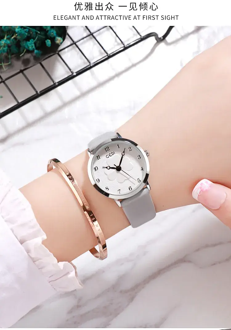 Women's Pink Flower Belt Watch with Rose Gold Case — feature 4