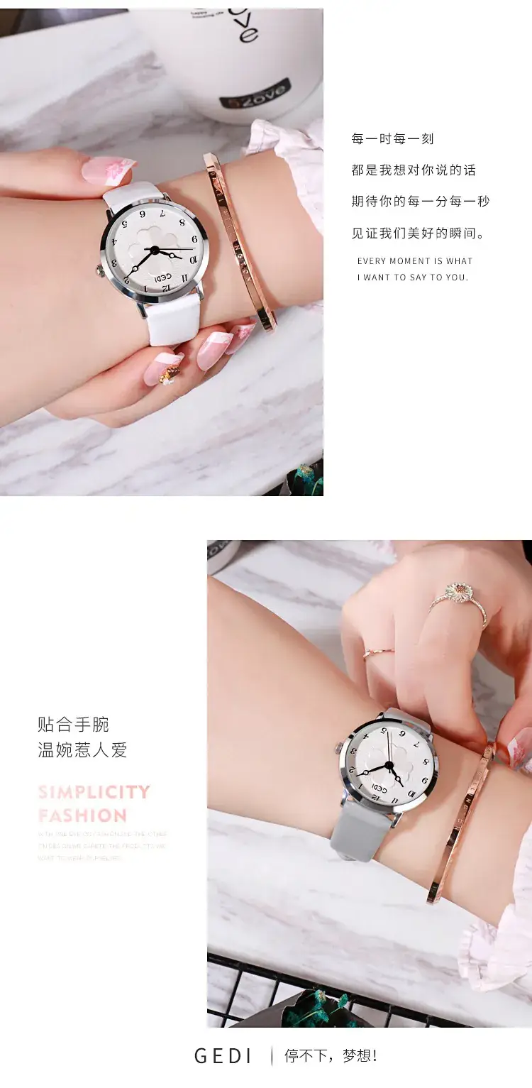 Women's Pink Flower Belt Watch with Rose Gold Case — feature 8