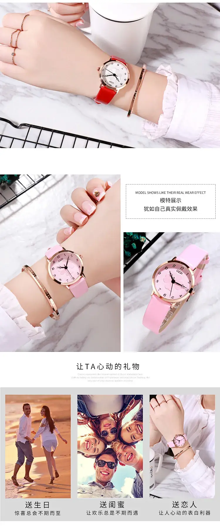 Women's Pink Flower Belt Watch with Rose Gold Case — feature 9