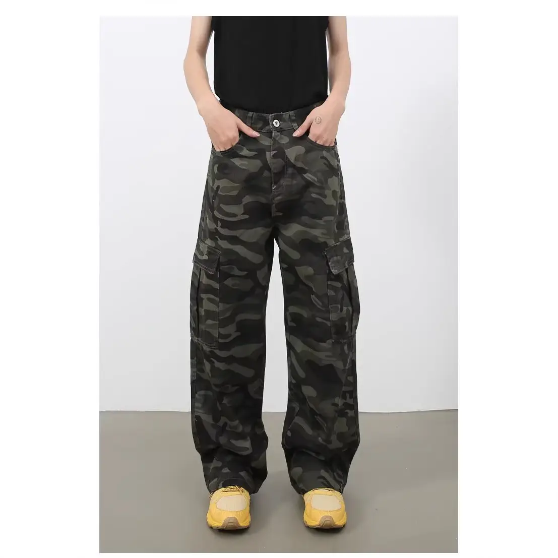 Men Camouflage Cargo Pants 2025 Wide Leg Multi Pocket
