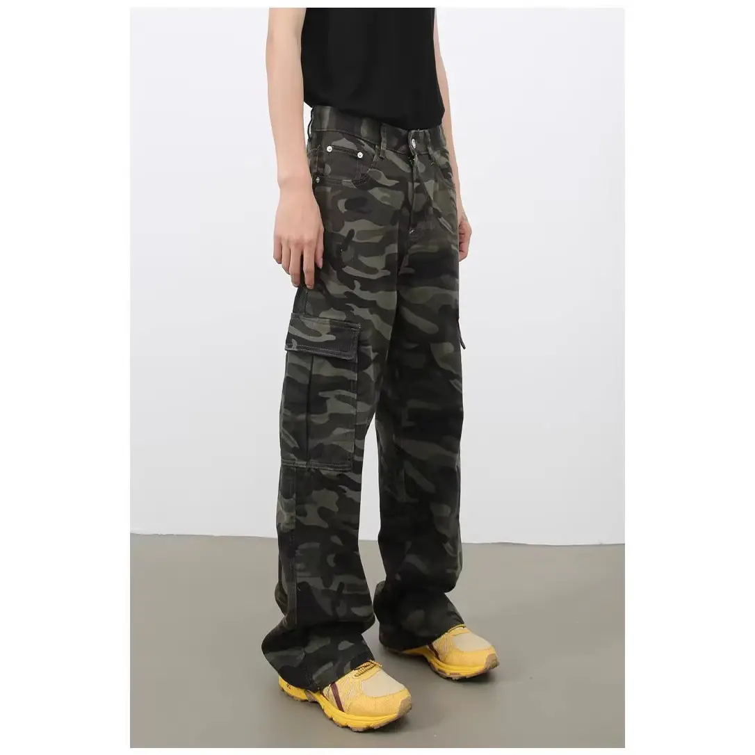 Men Camouflage Cargo Pants 2025 Wide Leg Multi Pocket
