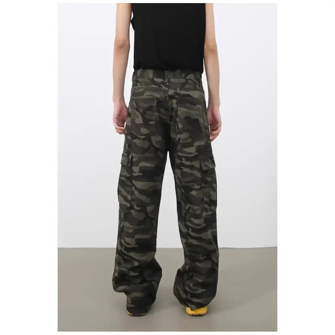 Men Camouflage Cargo Pants 2025 Wide Leg Multi Pocket
