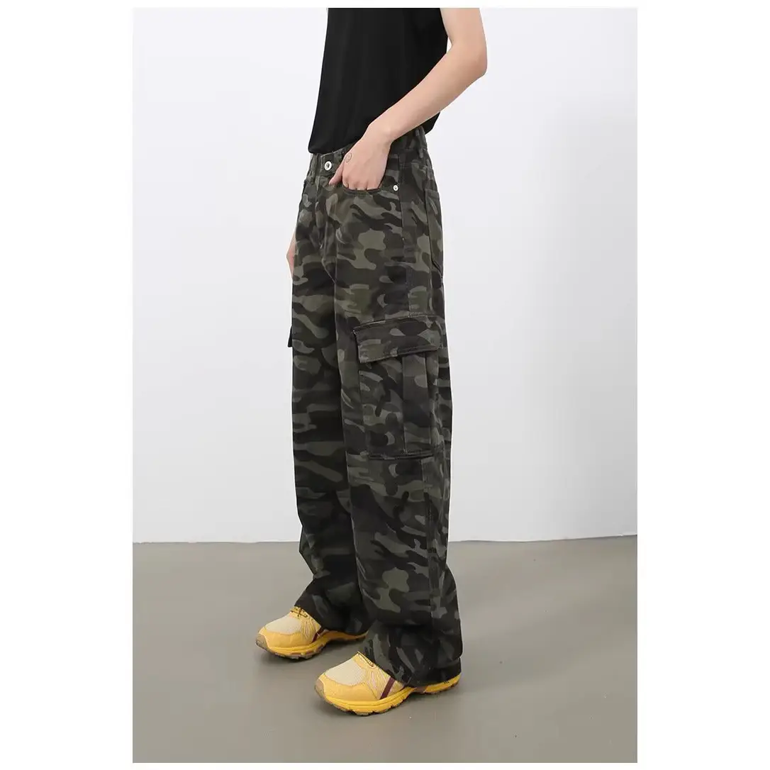 Men Camouflage Cargo Pants 2025 Wide Leg Multi Pocket