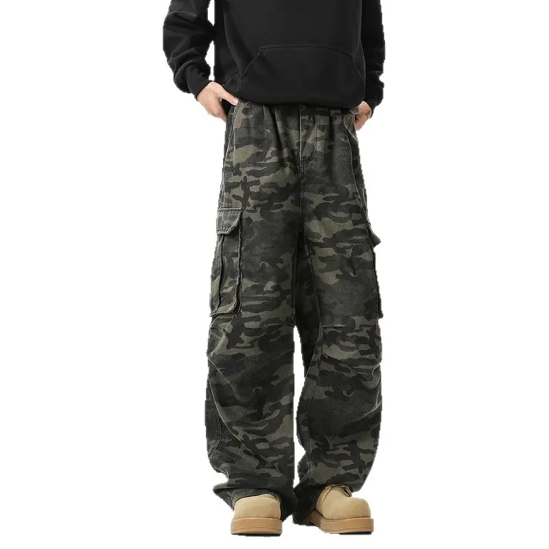 Men Camouflage Cargo Pants 2025 Wide Leg Multi Pocket