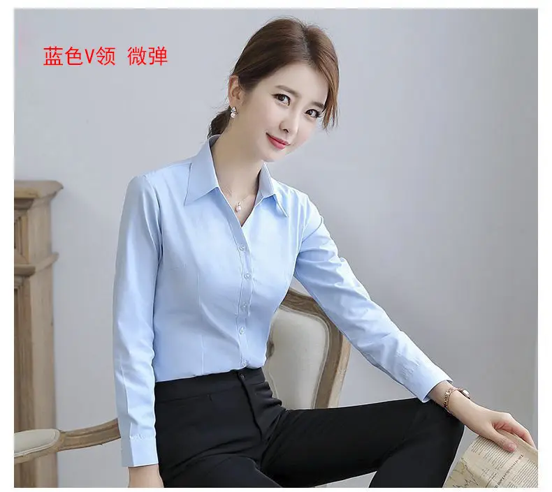 Long Sleeve Micro Elastic White Shirt Women Large - Image 6