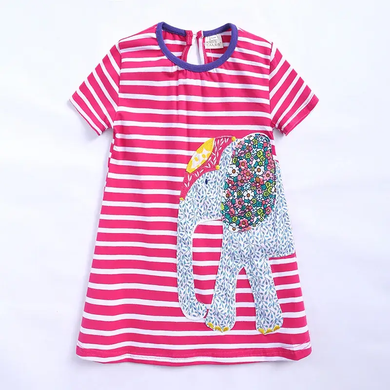 Girls Mermaid Striped Cotton Dress Blue Short Sleeve - Image 13