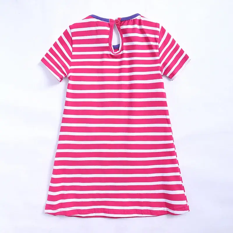 Girls Mermaid Striped Cotton Dress Blue Short Sleeve - Image 14