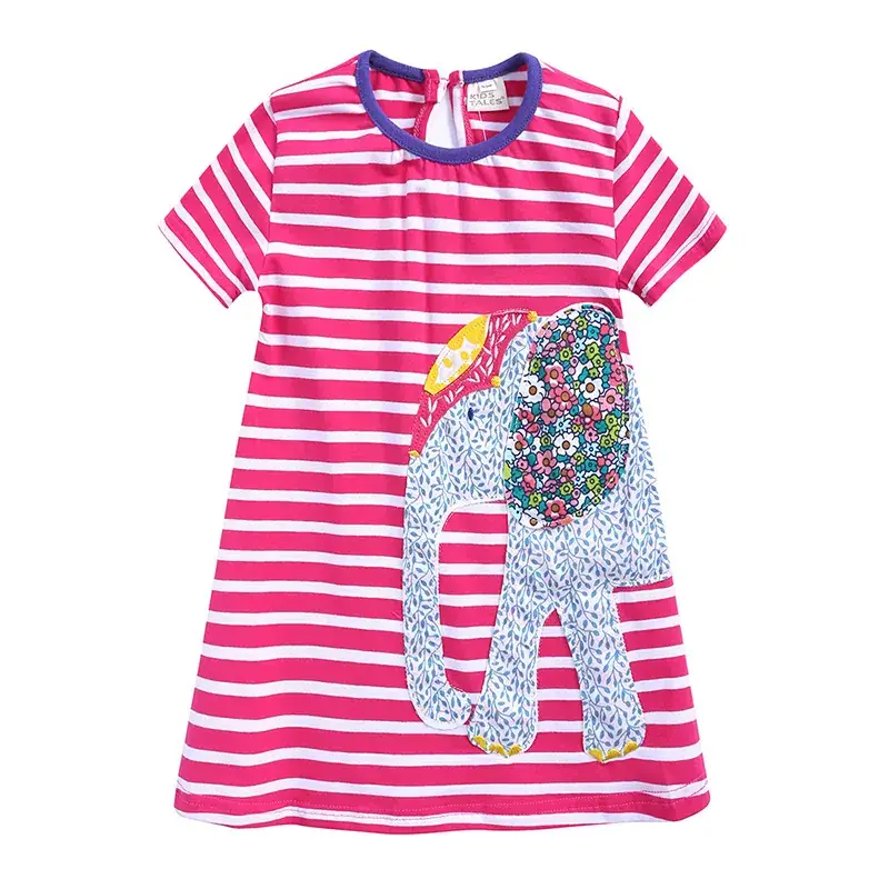 Girls Mermaid Striped Cotton Dress Blue Short Sleeve - Image 16