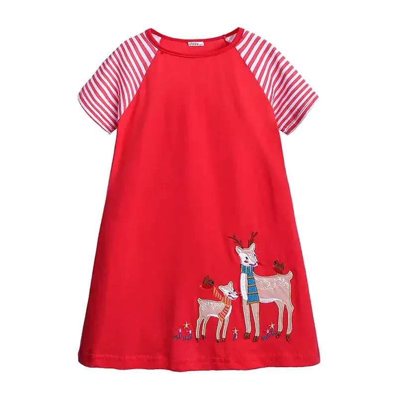 Girls Mermaid Striped Cotton Dress Blue Short Sleeve - Image 2