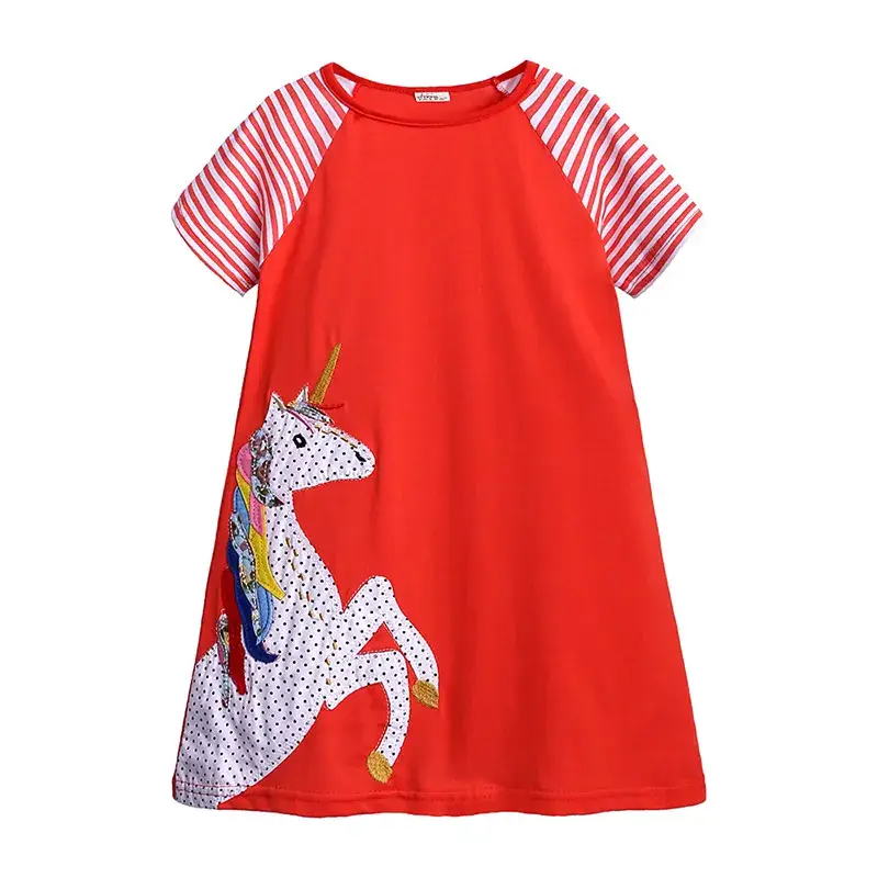 Girls Mermaid Striped Cotton Dress Blue Short Sleeve - Image 3