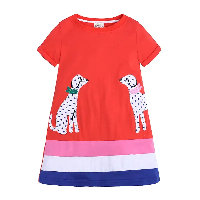 Girls Mermaid Striped Cotton Dress Blue Short Sleeve - Image 4