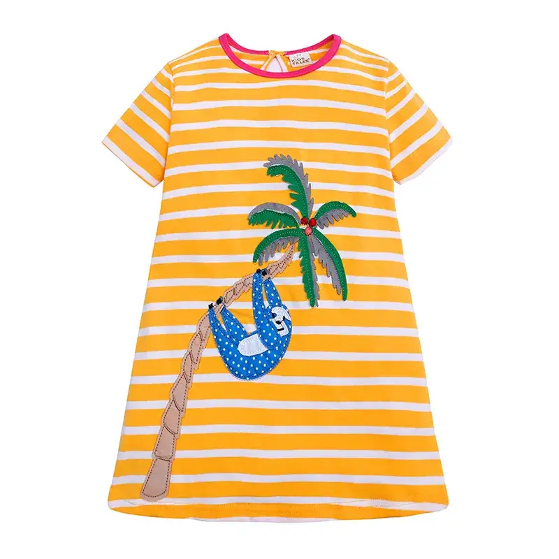 Girls Mermaid Striped Cotton Dress Blue Short Sleeve - Image 7