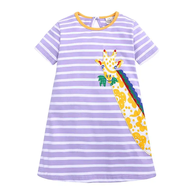 Girls Mermaid Striped Cotton Dress Blue Short Sleeve - Image 8