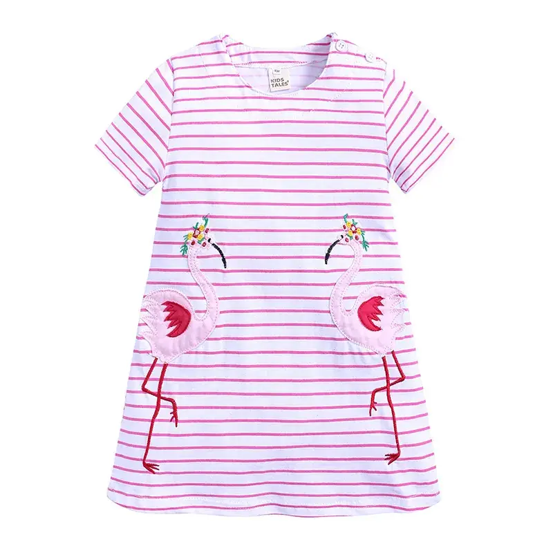Girls Mermaid Striped Cotton Dress Blue Short Sleeve - Image 9