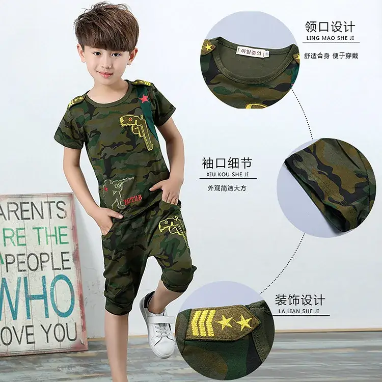 Children Camouflage T-Shirt Shorts Set Military Training Summer Wear