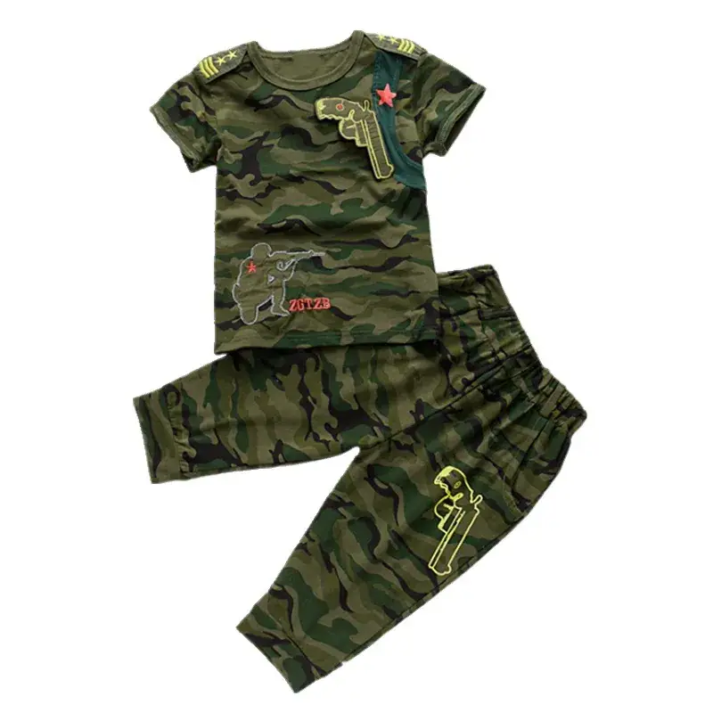 Children Camouflage T-Shirt Shorts Set Military Training Summer Wear