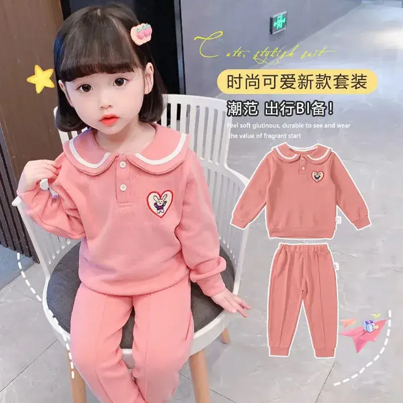 Pink Baby Sweatshirt Two-Piece Suit for Girls Spring Autumn Wear - Image 5