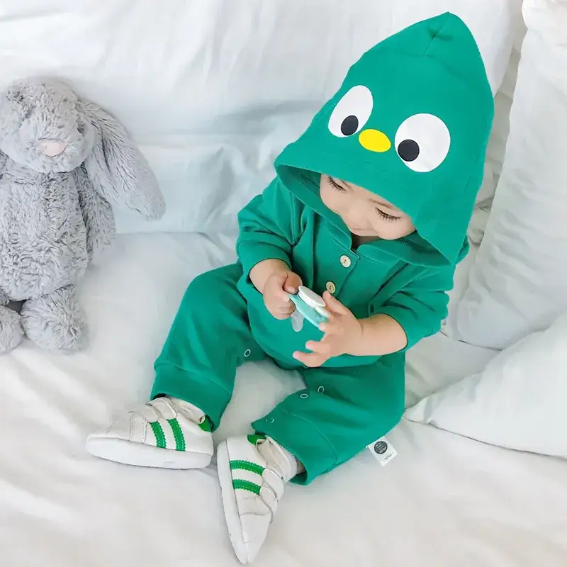 Baby Hooded Onesies Green Pink Long Sleeve Romper - Image 7