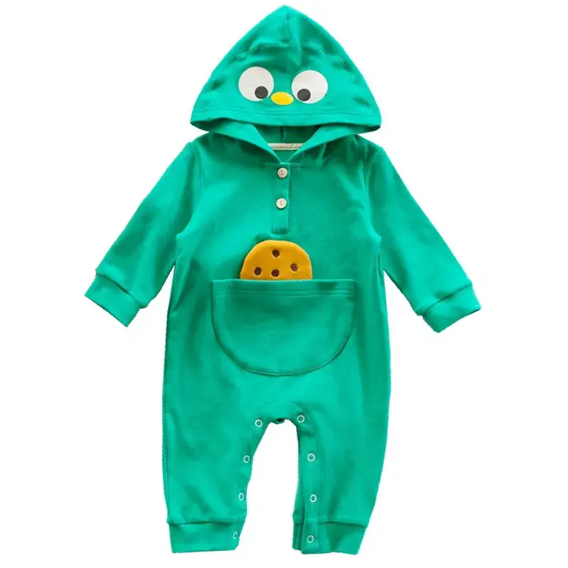 Baby Hooded Onesies Green Pink Long Sleeve Romper - Image 9