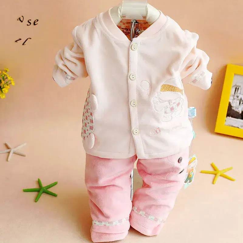 Newborn Baby Suit Pink Velvet Coat Spring Autumn - Image 3