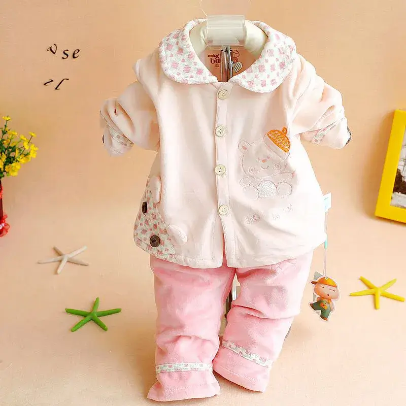 Newborn Baby Suit Pink Velvet Coat Spring Autumn - Image 4