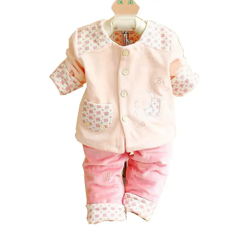 Newborn Baby Suit Pink Velvet Coat Spring Autumn - Image 5