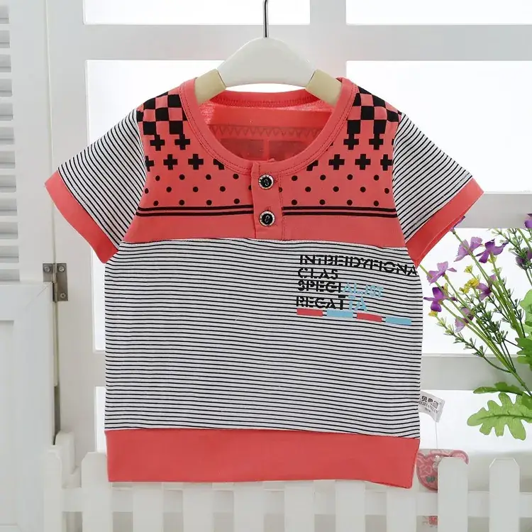 Korean Style Baby T-Shirt Blue Striped Cartoon Base