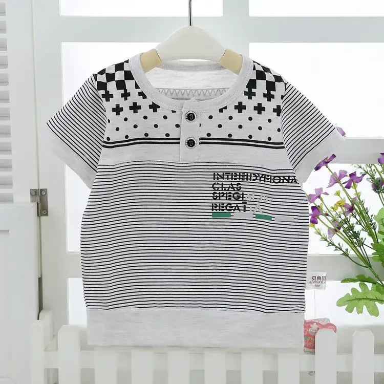 Korean Style Baby T-Shirt Blue Striped Cartoon Base