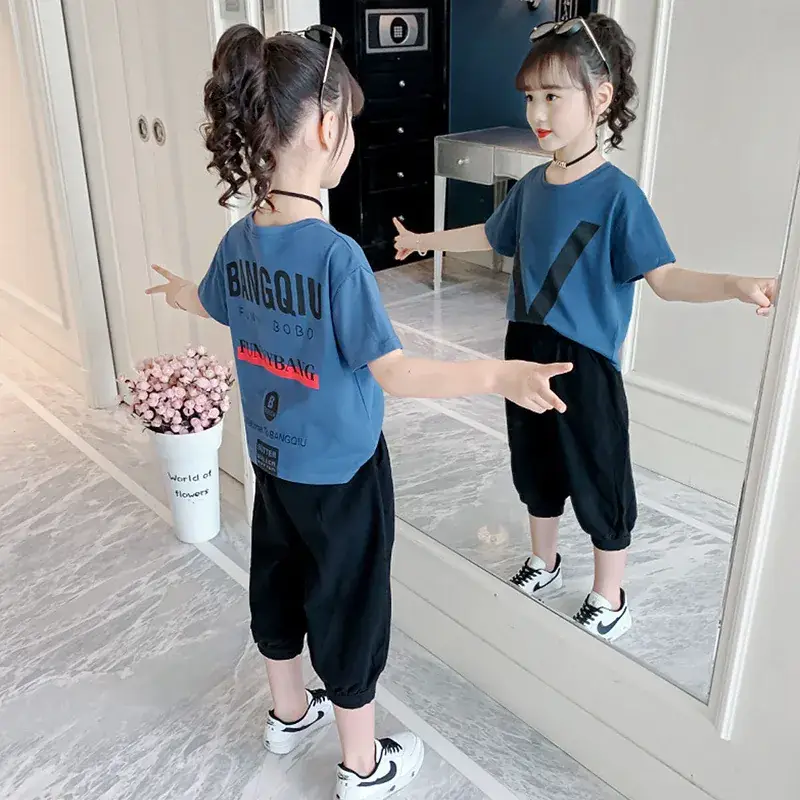2021 Korean Style Girls Yellow V-Print Casual Suit - Image 5