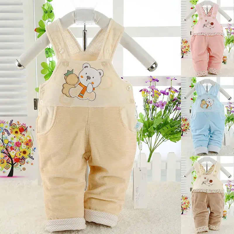 Newborn Velvet Strappers Warm Crotch Pants Peach - Image 6