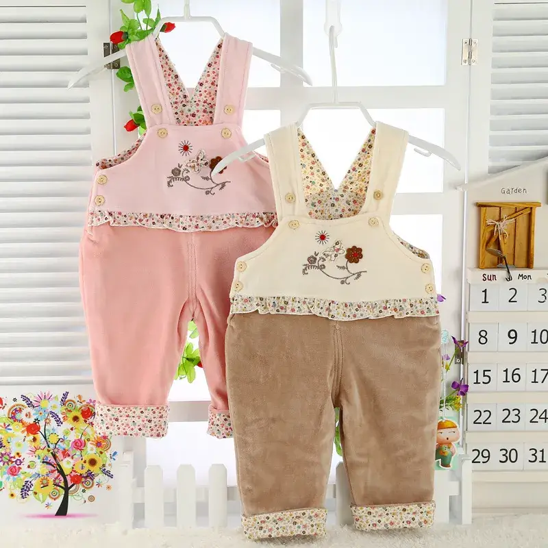 Newborn Velvet Strappers Warm Crotch Pants Peach - Image 7