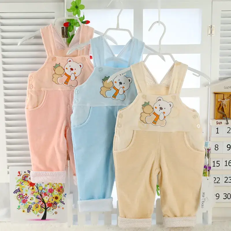Newborn Velvet Strappers Warm Crotch Pants Peach - Image 8