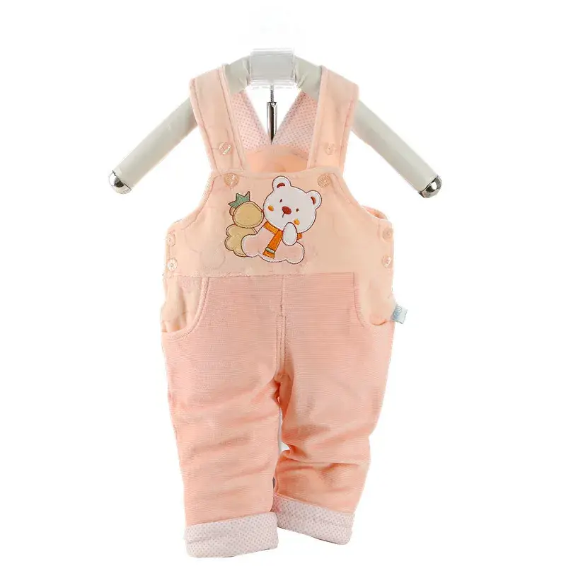 Newborn Velvet Strappers Warm Crotch Pants Peach - Image 9